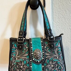 Montana West Black and Teal Handbag
